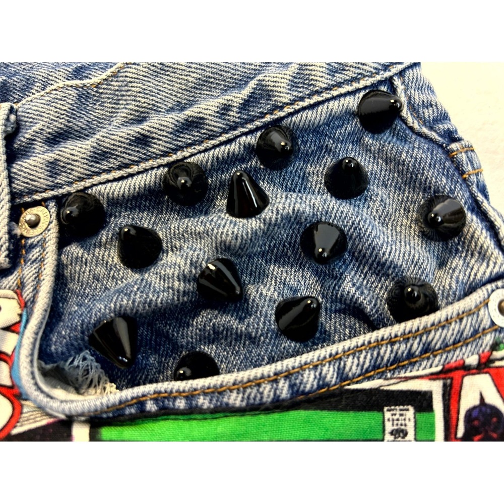 Coal N Terry Star Wars Custom Reworked Studded Distressed Denim Shorts CK Denim - Picture 4 of 13